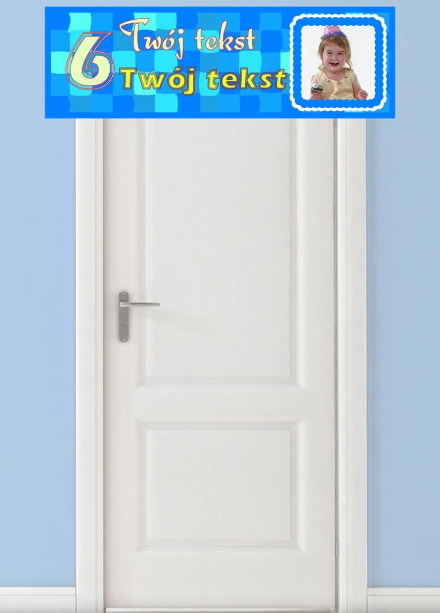 Baner urodzinowy NIEBIESKI ze zdjęciem - 125x38cm