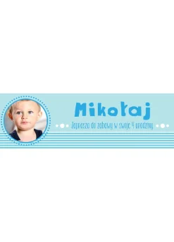 Baner ze zdjęciem NIEBIESKI dekoracja urodzinowa z imieniem
