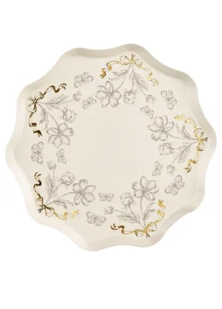 Beżowe talerzyki KWIATY 20cm (6szt.)