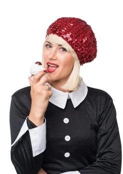 Beret z cekinami czerwony