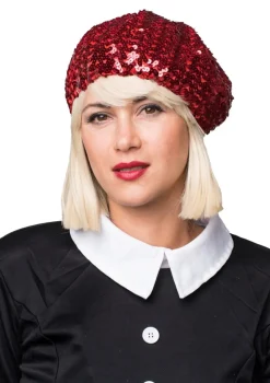 Beret z cekinami czerwony