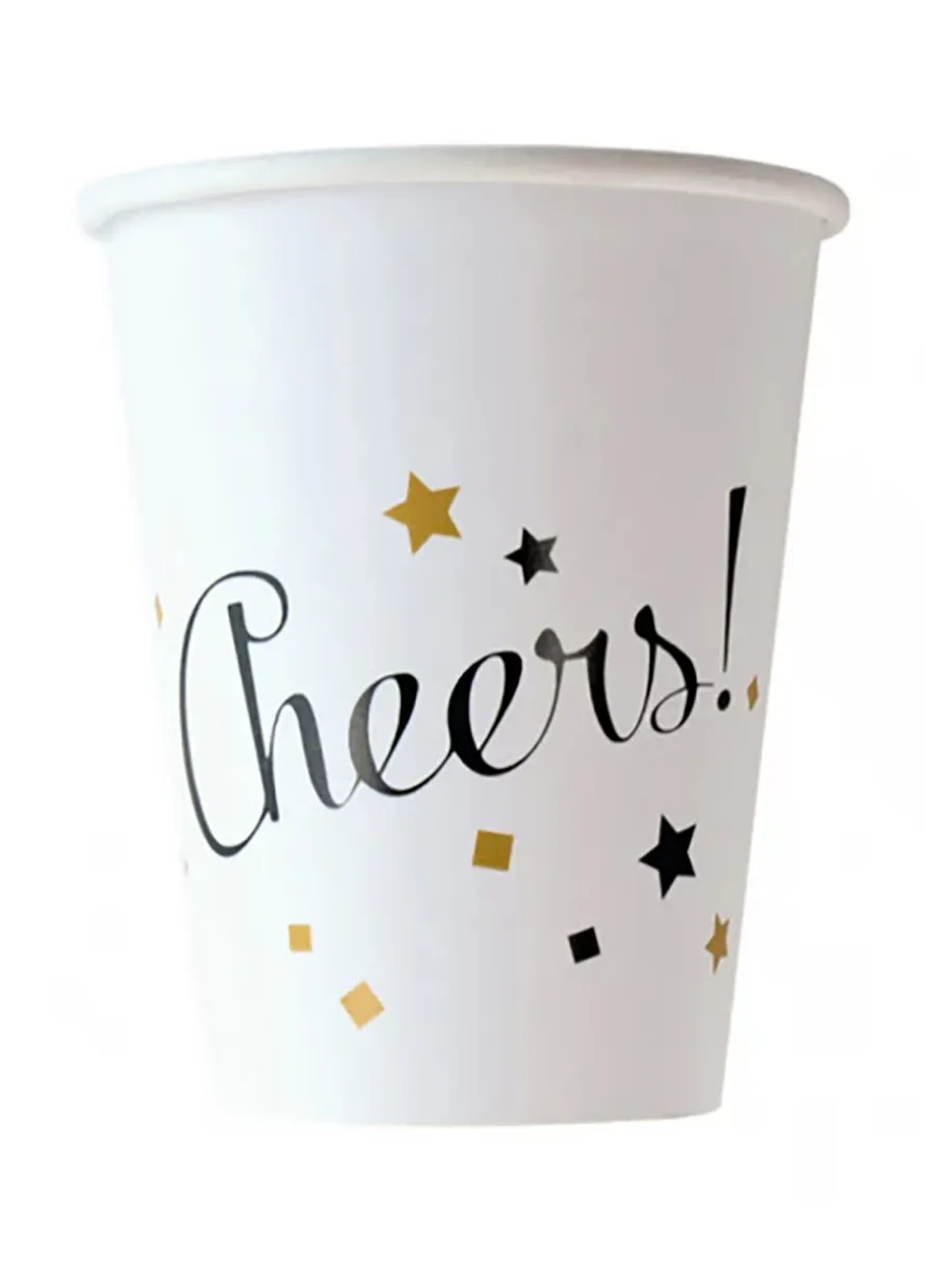 Białe kubeczki sylwestrowe CHEERS 8szt.