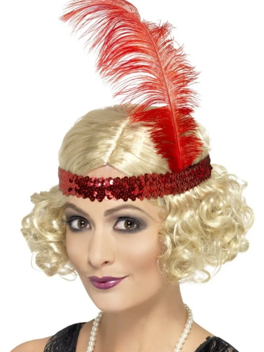 Blond peruka lata 20 CHARLESTON z czerwoną opaską