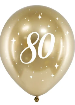 Chromowane BALONY NA 80 URODZINY złote 30 cm (6szt.)
