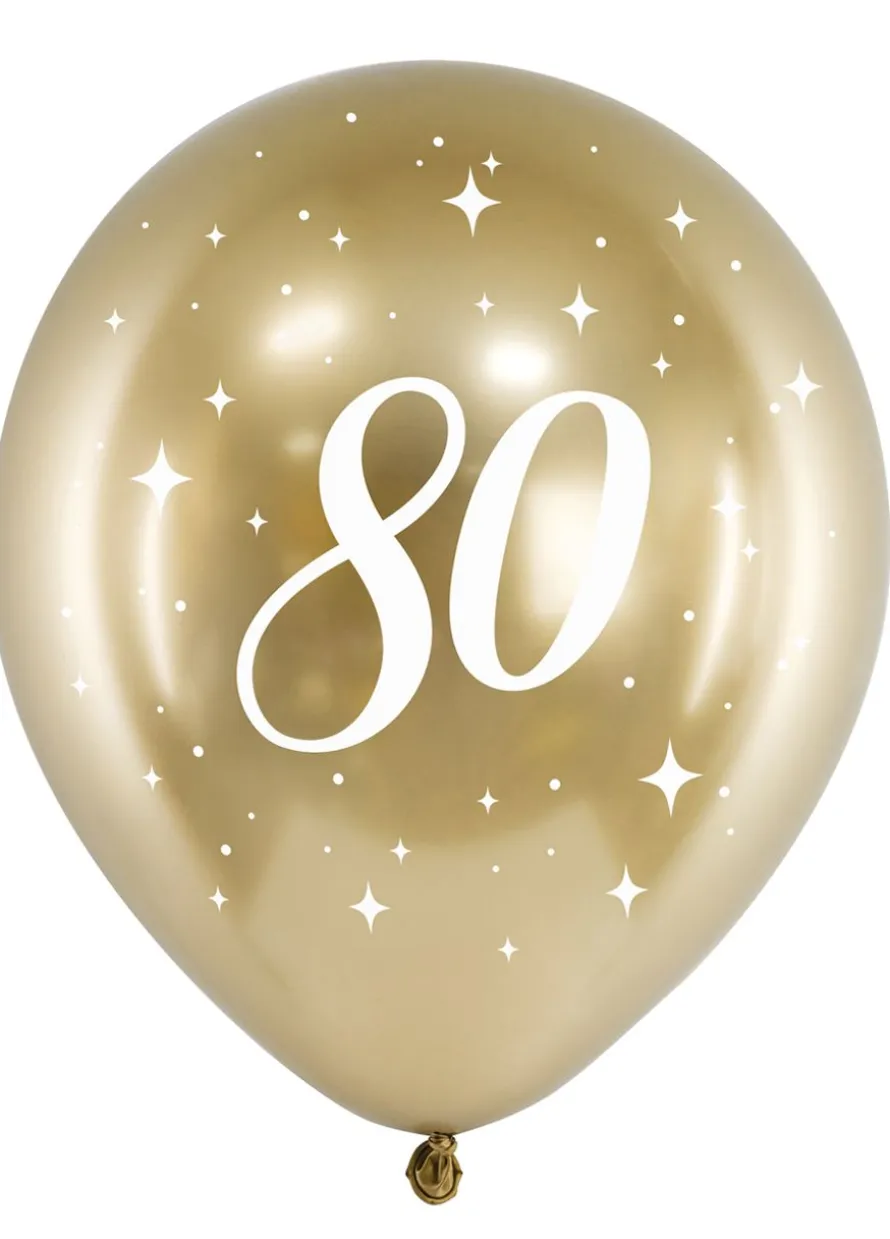 Chromowane BALONY NA 80 URODZINY złote 30 cm (6szt.)