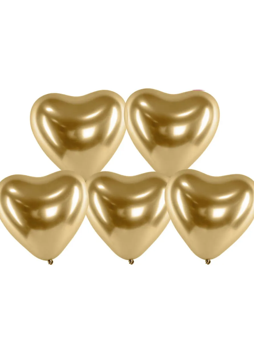 Chromowane balony w kształcie SERCA złote 30cm (50szt.)