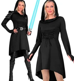 Czarna suknia z kapturem na HALLOWEEN
