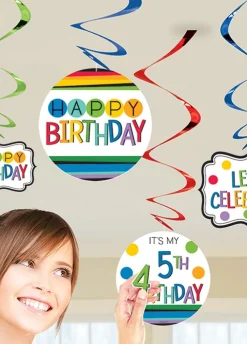 Dekoracja wisząca swirl KOLOROWE URODZINY (12szt.)