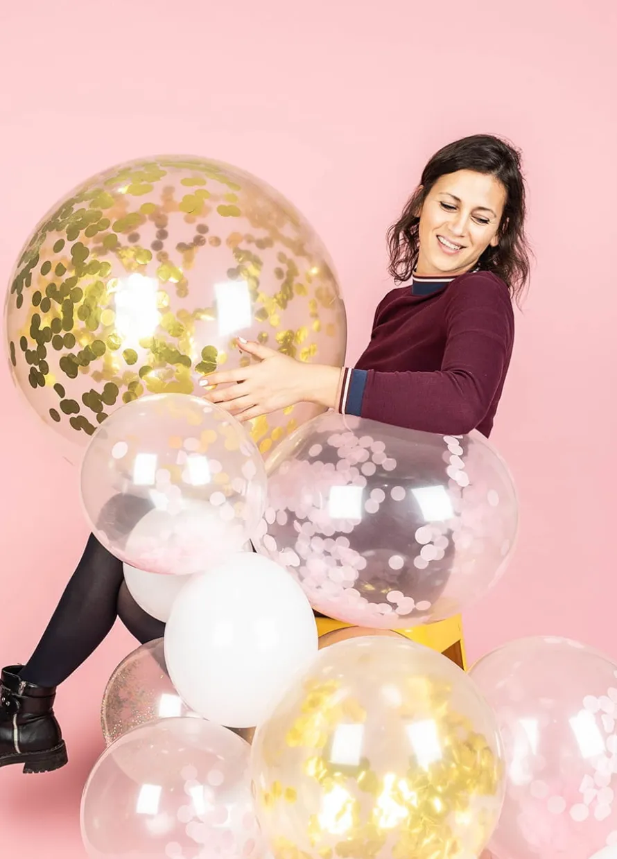 Duży balon ze złotym KONFETTI 50cm