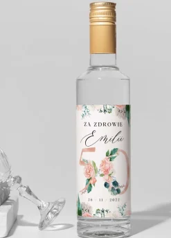 Etykieta na alkohol na 50 urodziny KWIATY personalizowana
