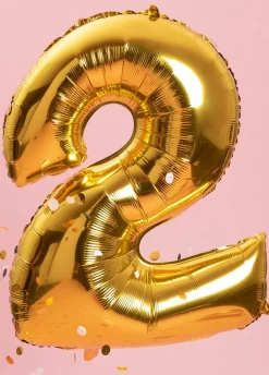 Foliowy balon CYFRA 2 - złoty błysk 85cm