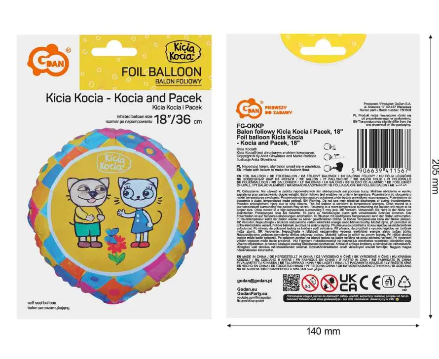 Foliowy balon Kicia Kocia i Pacek 36cm