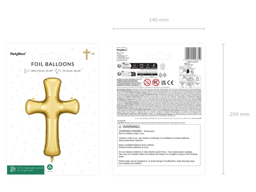 Foliowy balon na chrzest/komunię KRZYŻ