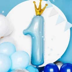 Foliowy balon na ROCZEK CHŁOPCA cyfra 1 z koroną niebieska