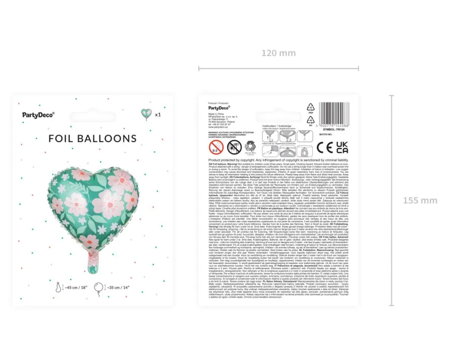 Foliowy balon SERCE w kwiaty (1szt.)