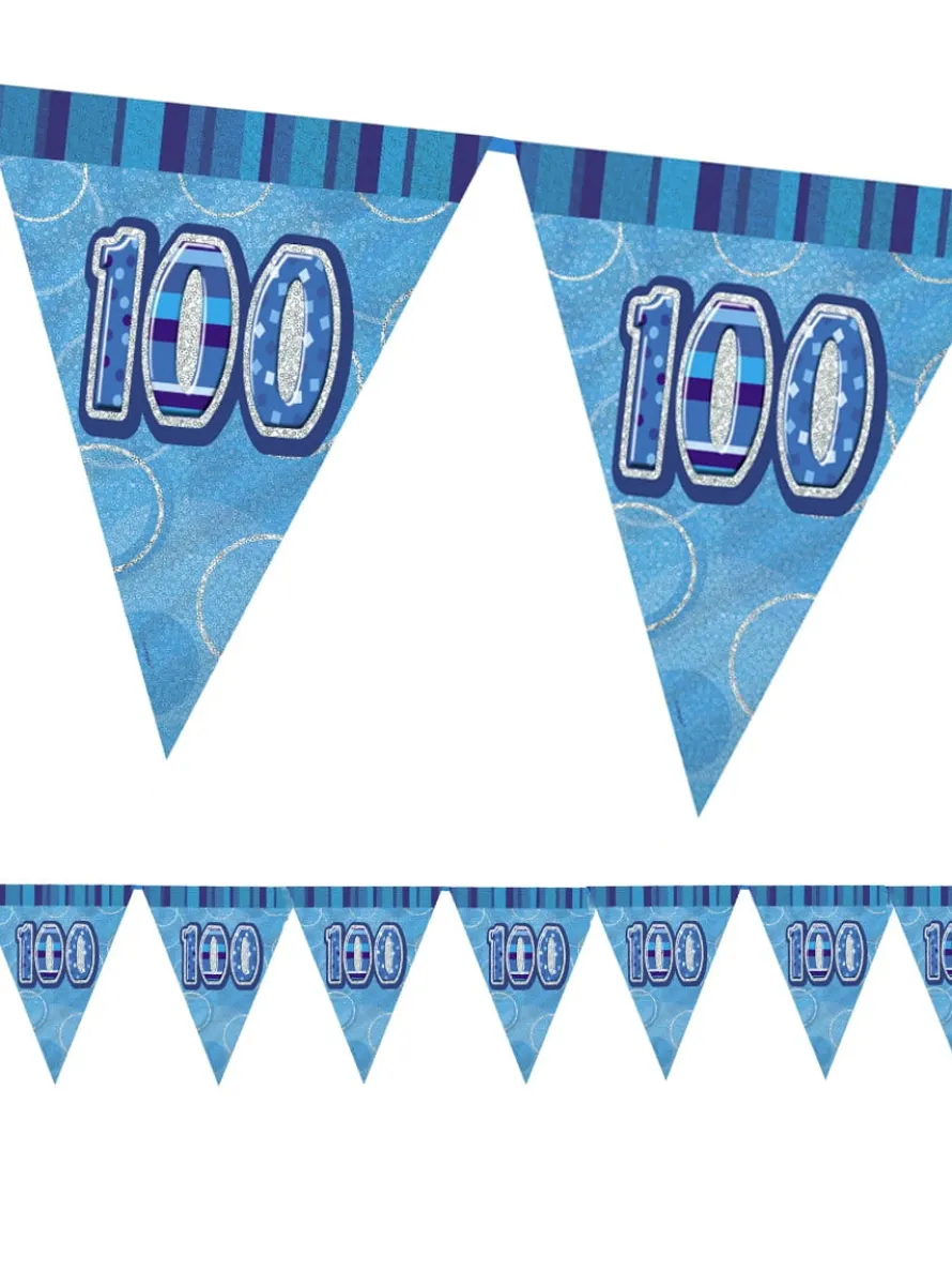 Girlanda flagi 100 URODZINY GLITZ niebieska 360cm
