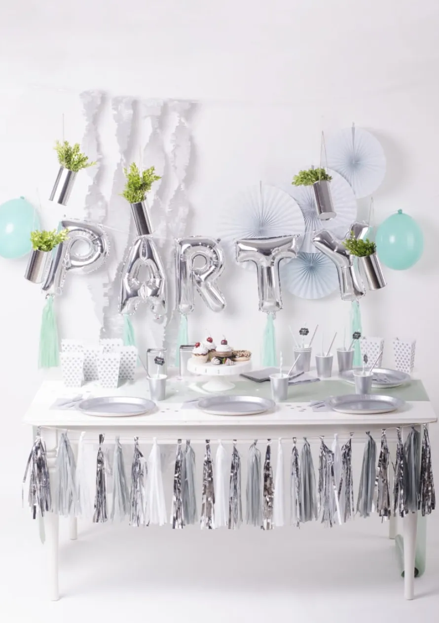 Girlanda frędzle DIY biało - srebrna