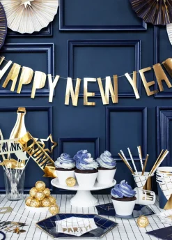 Girlanda HAPPY NEW YEAR złota dekoracja sylwestrowa (90cm)