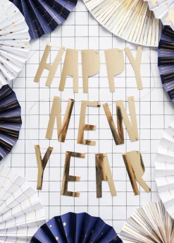 Girlanda HAPPY NEW YEAR złota dekoracja sylwestrowa (90cm)