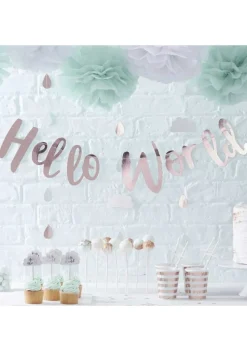 Girlanda na baby shower HELLO WORLD dekoracja złota