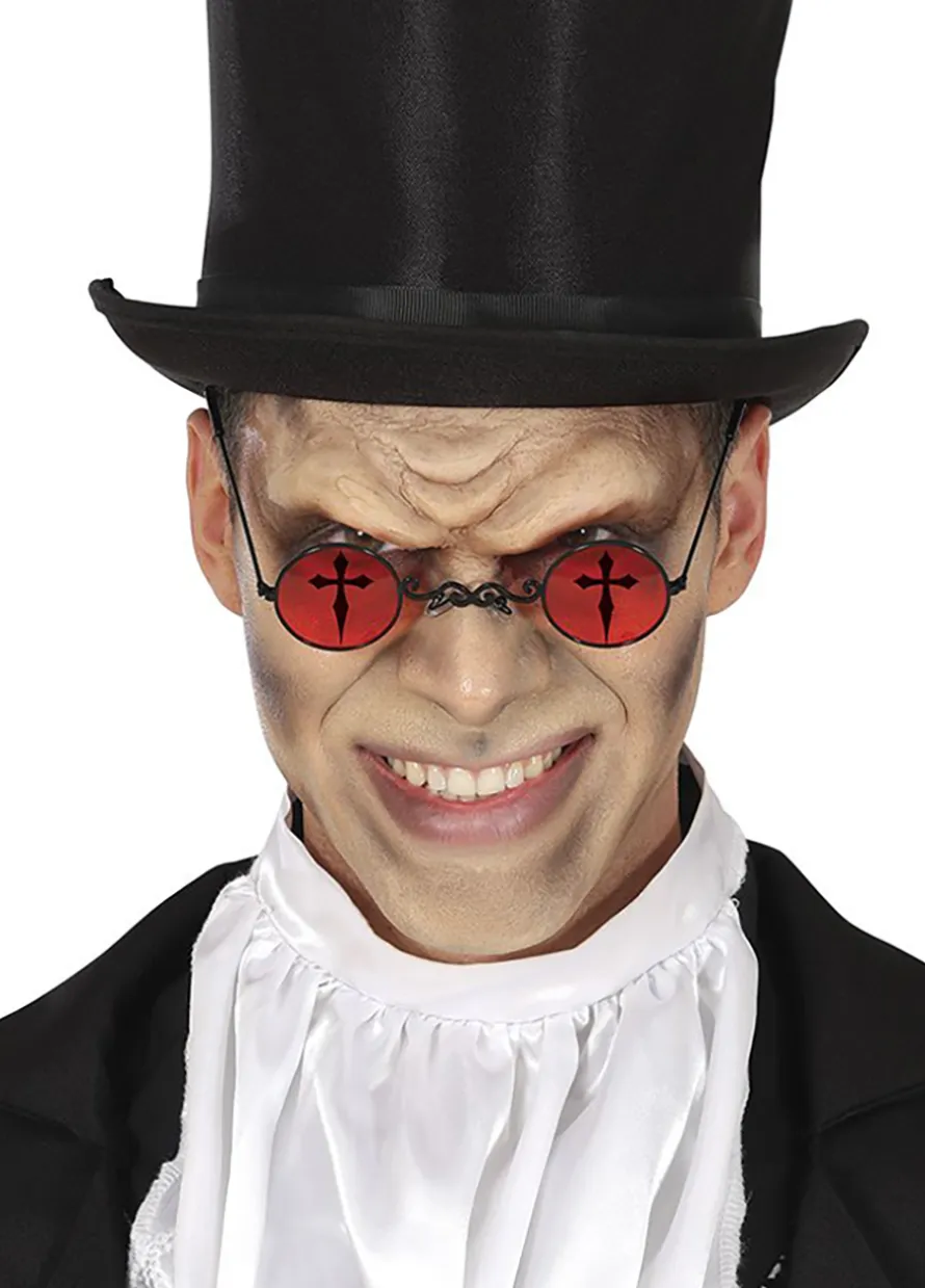 Gotyckie okulary czerwone Z KRZYŻYKAMI