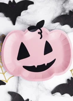 Jednorazowe talerzyki na Halloween DYNIA różowe (6szt.)