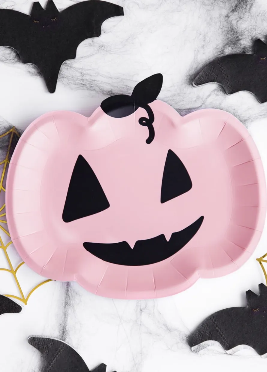 Jednorazowe talerzyki na Halloween DYNIA różowe (6szt.)