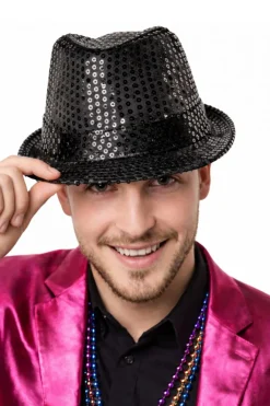 Kapelusz cekinowy czarny LED