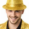 Kapelusz cekinowy złoty LED