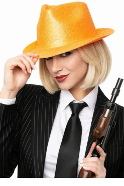 Kapelusz gangsterski brokatowy pomarańczowy