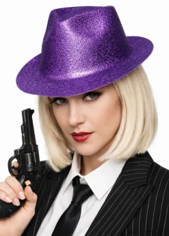 Kapelusz gangsterski brokatowy fioletowy