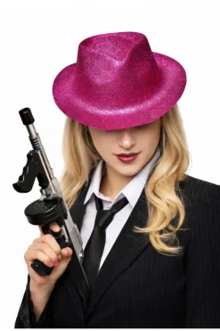 Kapelusz gangsterski brokatowy ciemny róż