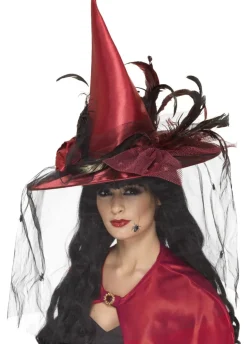 Kapelusz wiedźmy DELUXE czerwony kapelusz na Halloween