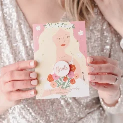 Kartka na panieński dla panny młodej BRIDE z przypinką
