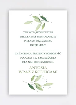 Kartki podziękowania na chrzest dla gości LISTKI