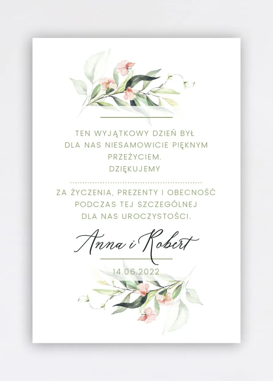 Kartki z podziękowaniami dla gości weselnych ELEGANCKIE