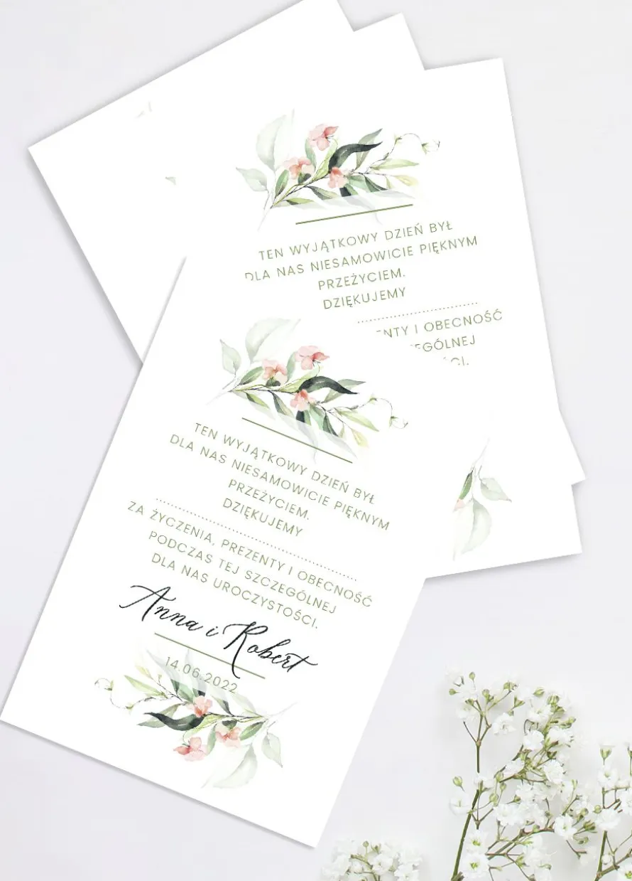 Kartki z podziękowaniami dla gości weselnych ELEGANCKIE