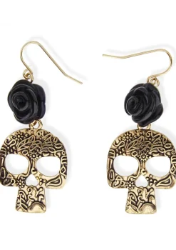 Kolczyki czaszki BLACK ROSE do stroju na Halloween
