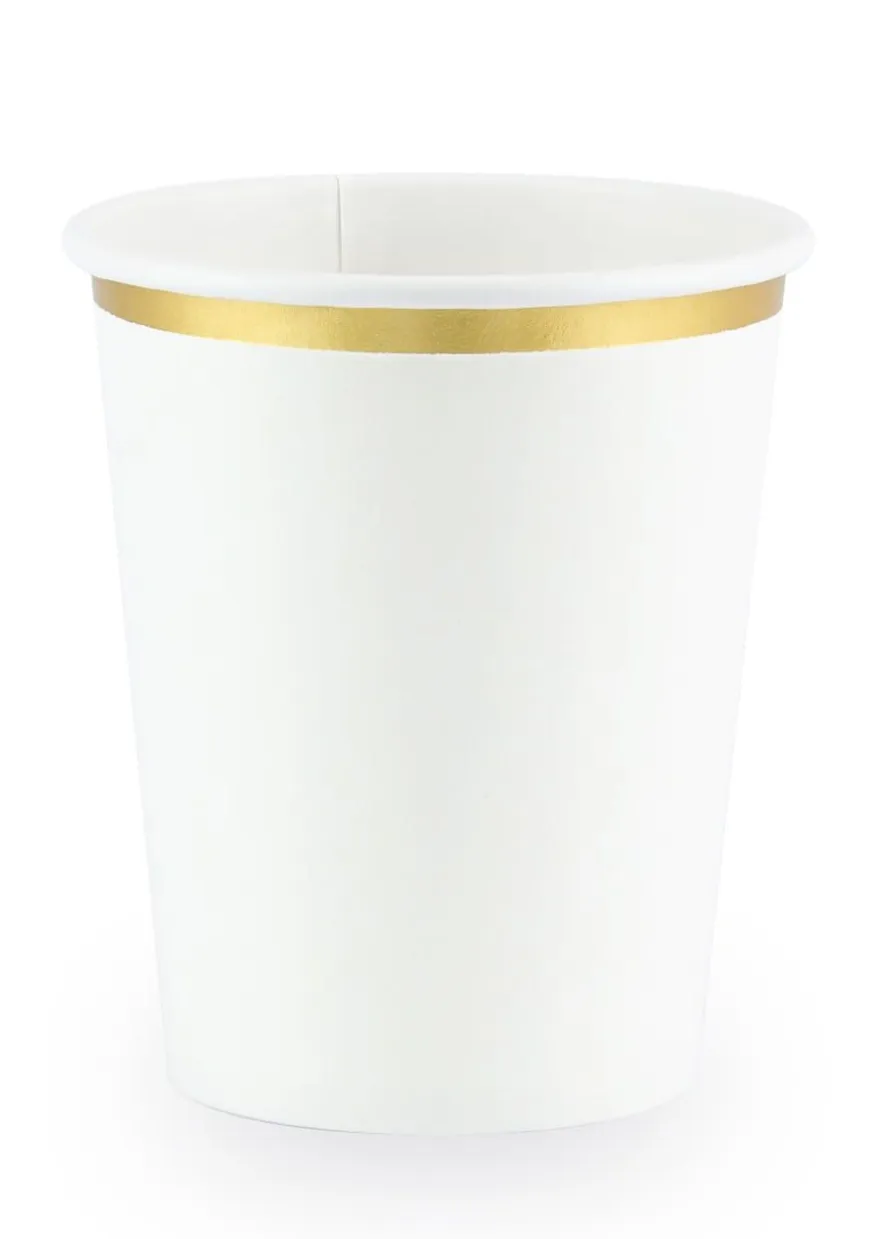 Kubeczki białe z złotym brzegiem 260ml (6szt.)