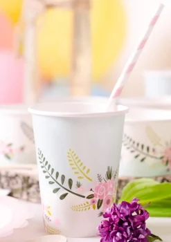 Kubeczki jednorazowe w kwiatki FLORAL (8szt.)