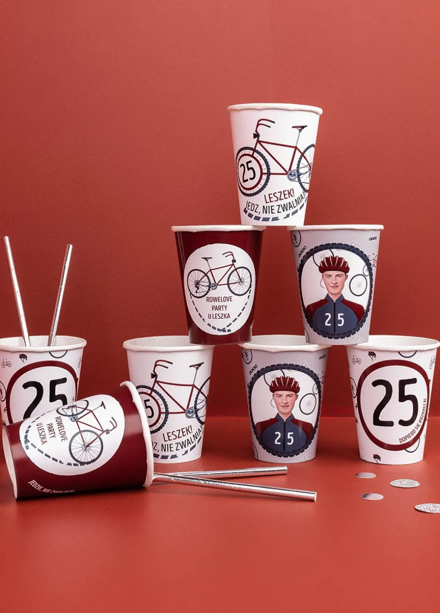 Kubeczki personalizowane na urodziny rowerzysty ROWEROWO (8szt.)