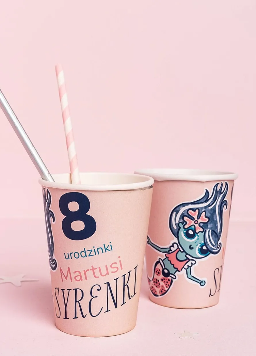 Kubeczki personalizowane urodziny w stylu SYRENKI (8szt.)