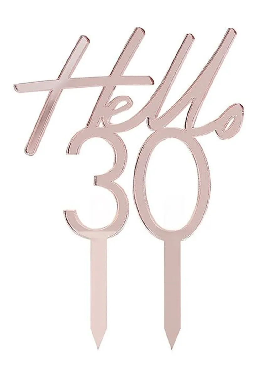 Lustrzany topper na tort HELLO 30 urodziny