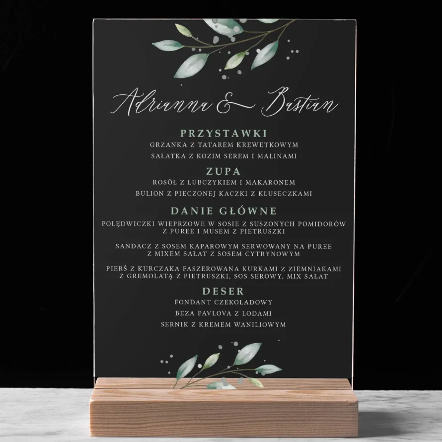 Menu na wesele DELIKATNE GAŁĄZKI ozdoba stołu weselnego