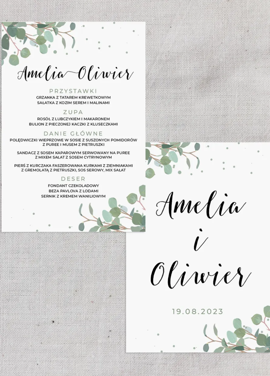 Menu weselne GAŁĄZKI eukaliptus