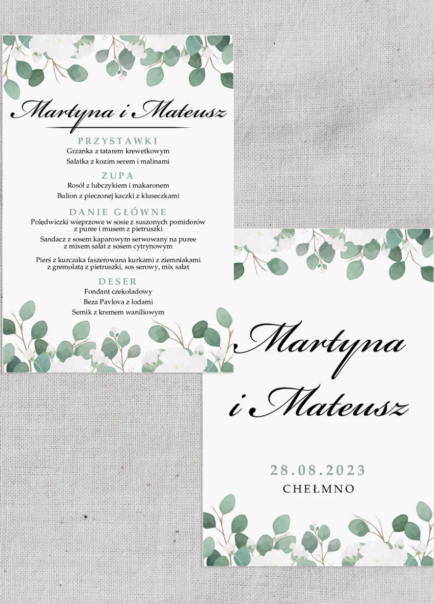 Menu weselne na stoły BOHO