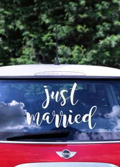 Naklejka ślubna na samochód JUST MARRIED