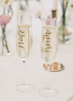 Naklejki na kieliszki ślubne BRIDE&GROOM złote