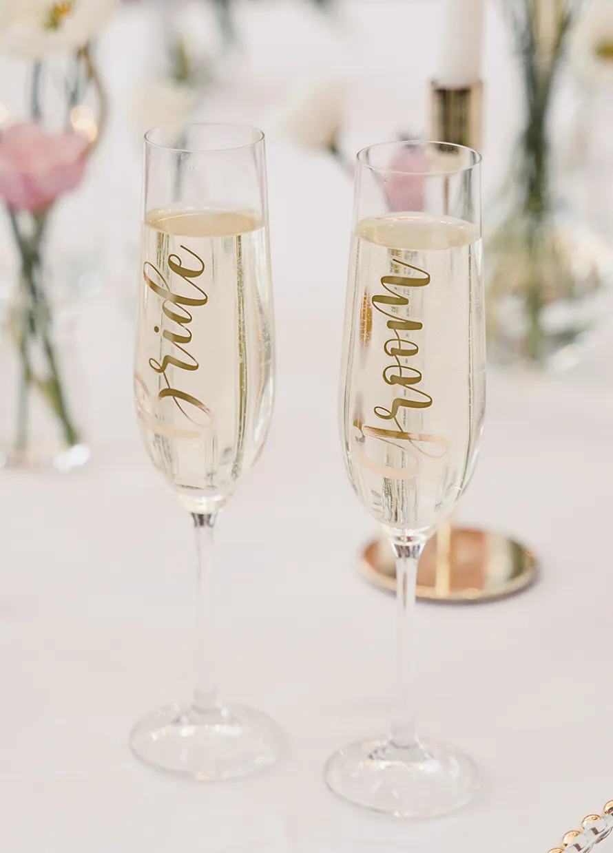 Naklejki na kieliszki ślubne BRIDE&GROOM złote