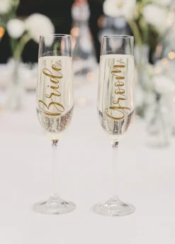 Naklejki na kieliszki ślubne BRIDE&GROOM złote